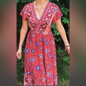 Hidden Alley. Red Flowery Maxi Dress.